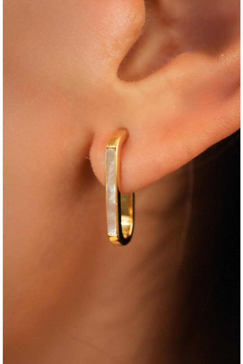 Elongated Mother-of-Pearl Hoop Earrings, Alternate, color, GOLD