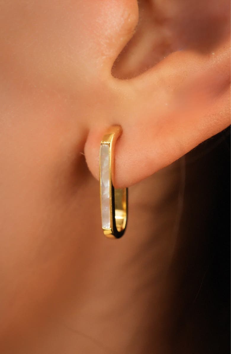 Argento Vivo Sterling Silver Elongated Mother-of-Pearl Hoop Earrings, Alternate, color, Gold