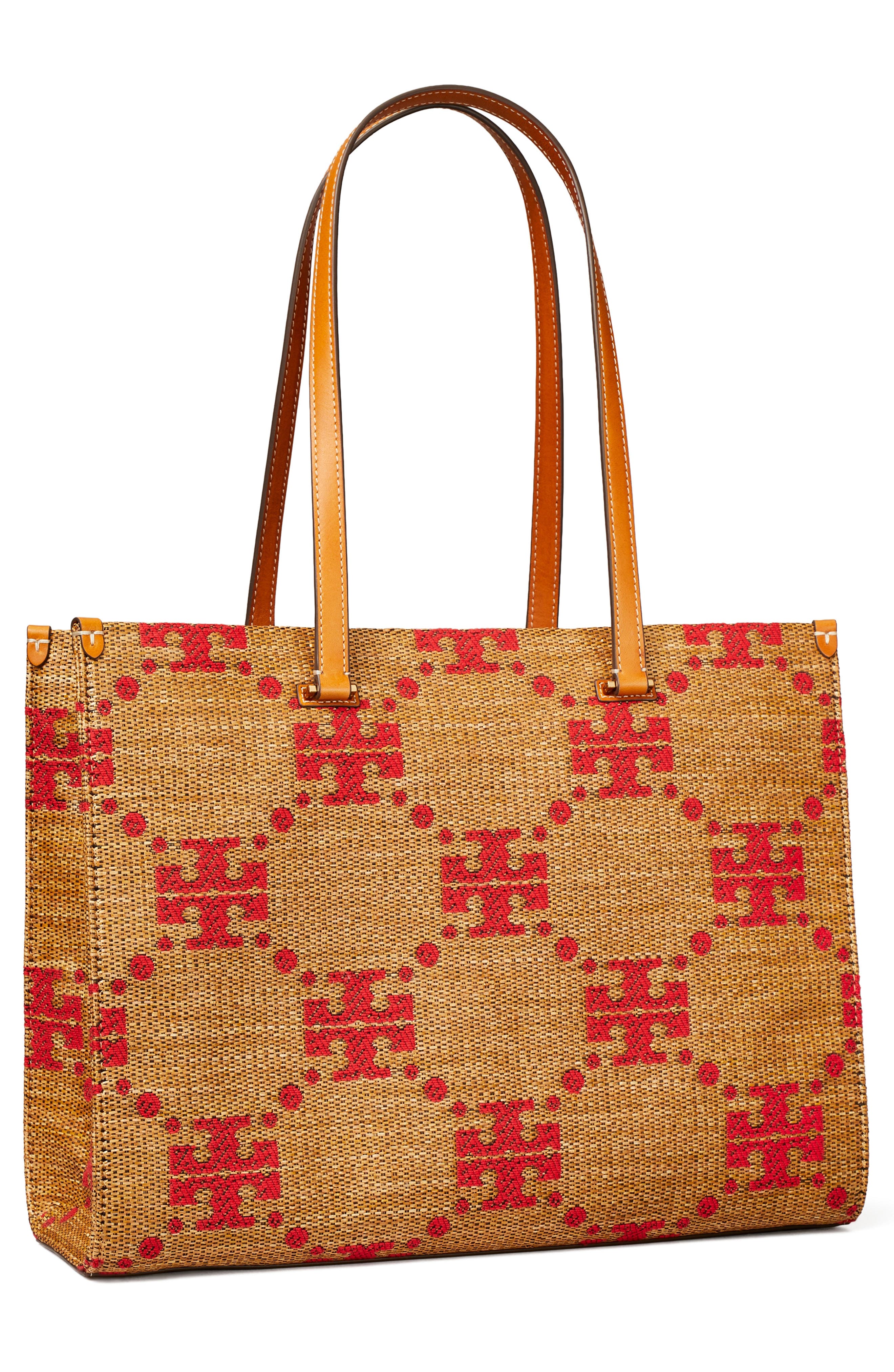 Tory Burch T Monogram Woven Tote, Alternate, color, Natural