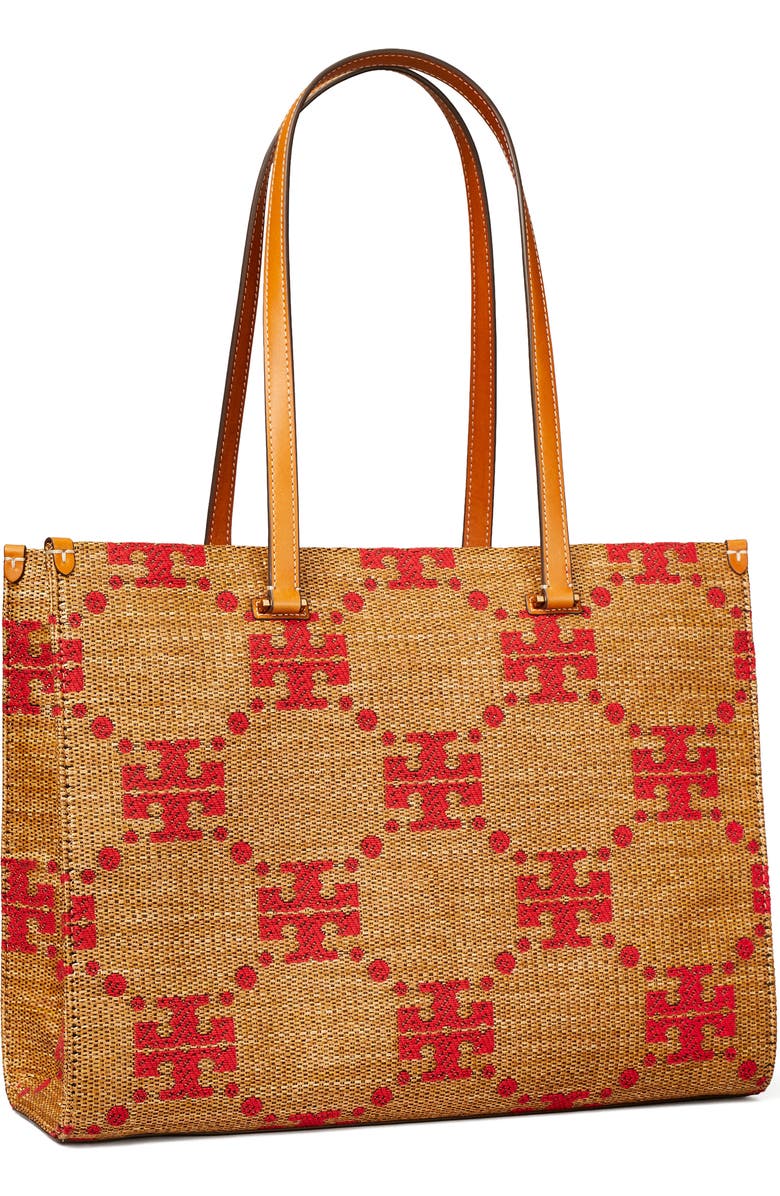 Tory Burch T Monogram Woven Tote, Alternate, color, Natural