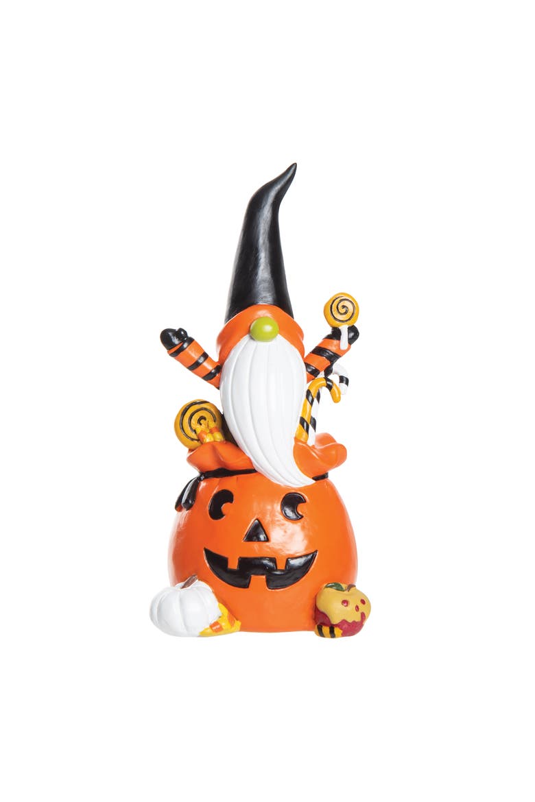 Trick Or Treat Gnome Jack O' Lantern Halloween Small Figurine 7", Main, color, Orange