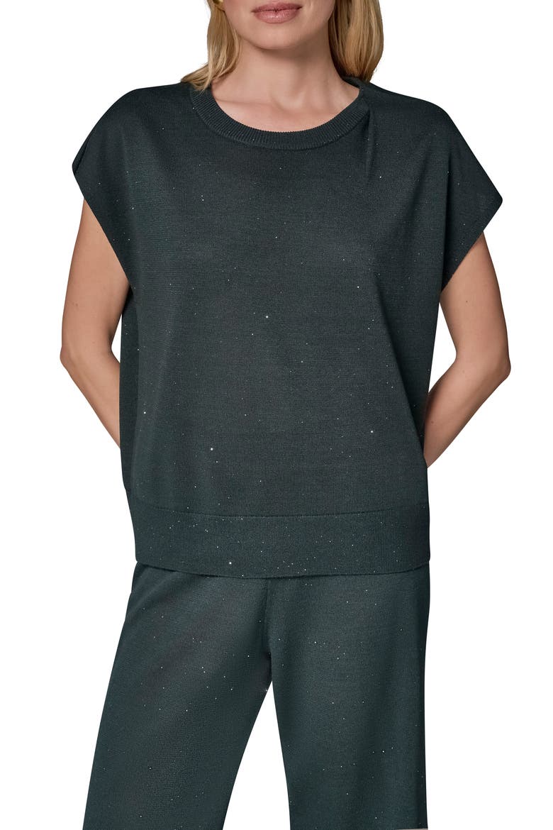 Metallic Cap Sleeve Sweater, Main, color, BLACK FOREST