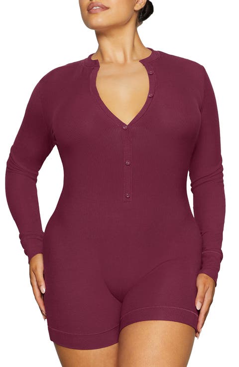 Soft Lounge Long Sleeve Henley Romper Pajamas