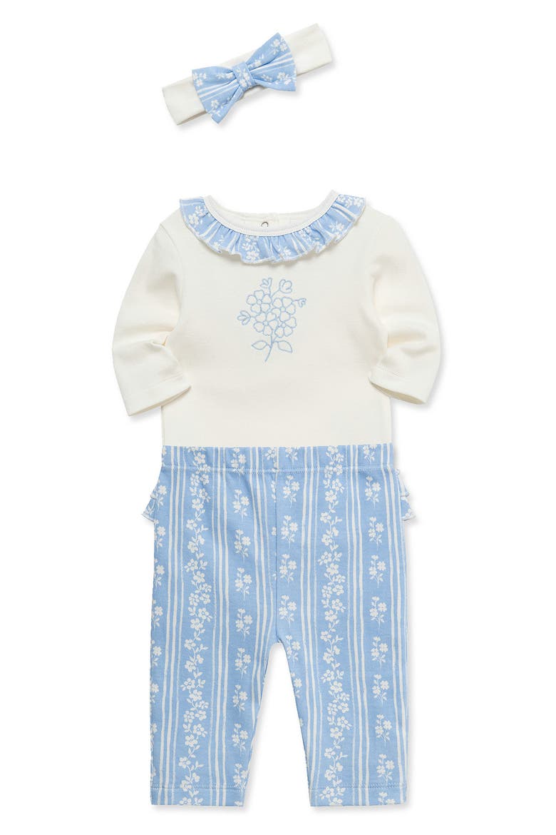 Kids' Floral Bodysuit, Pants & Headband Set, Alternate, color, BLUE FLORAL