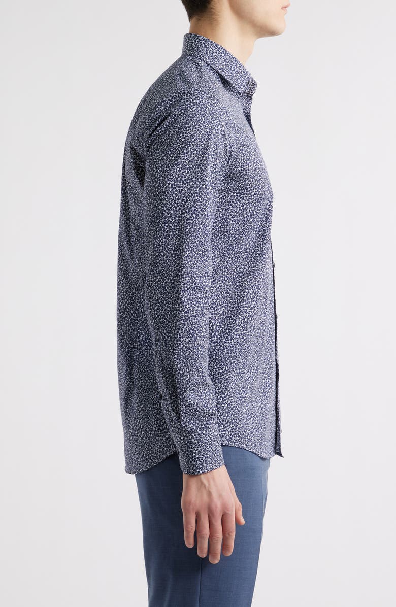 BOSS Hank Kent Slim Fit Floral Stretch Cotton Dress Shirt, Alternate, color, Navy