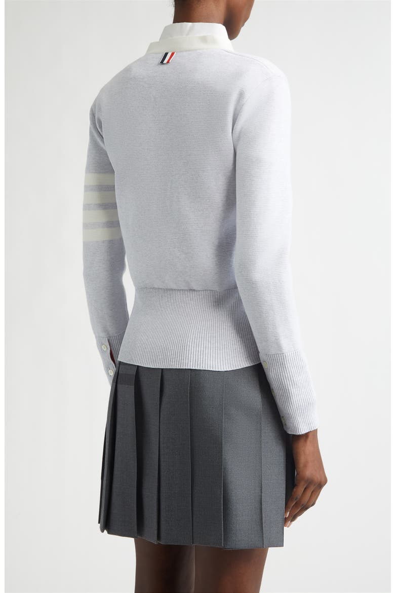 4-Bar Contrast Trim Cotton Cardigan, Alternate, color, PALE GREY