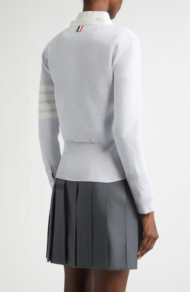 Thom Browne 4-Bar Contrast Trim Cotton Cardigan, Alternate, color, Pale Grey