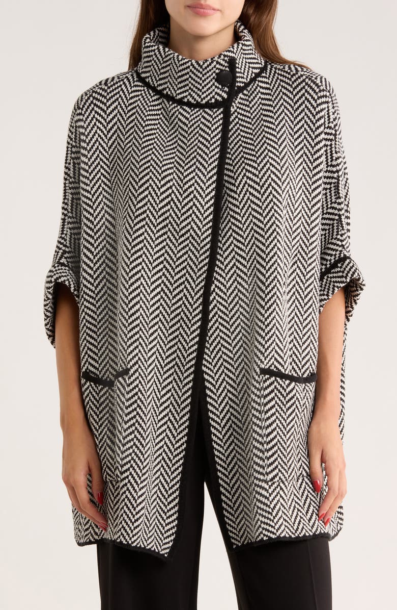 Nanette Lepore Chevron Stitch Ruana, Main, color, Black