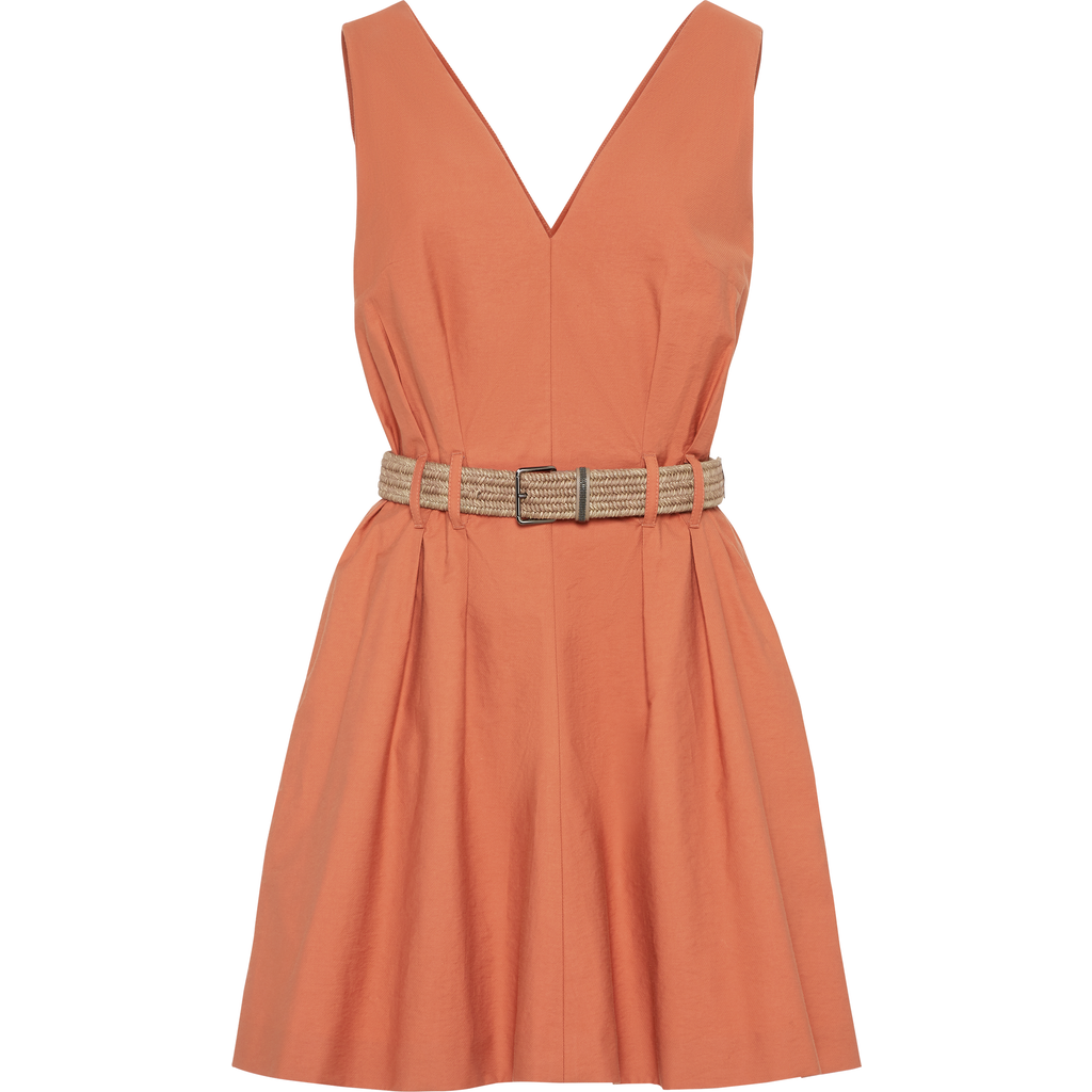 Brunello Cucinelli Sleeveless Belted Cotton Mini Dress