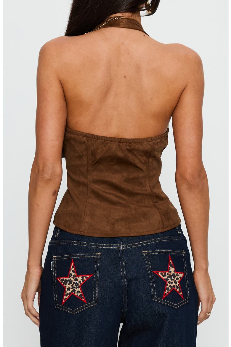 Dalyah Faux Suede Corset Halter Top, Alternate, color, BROWN