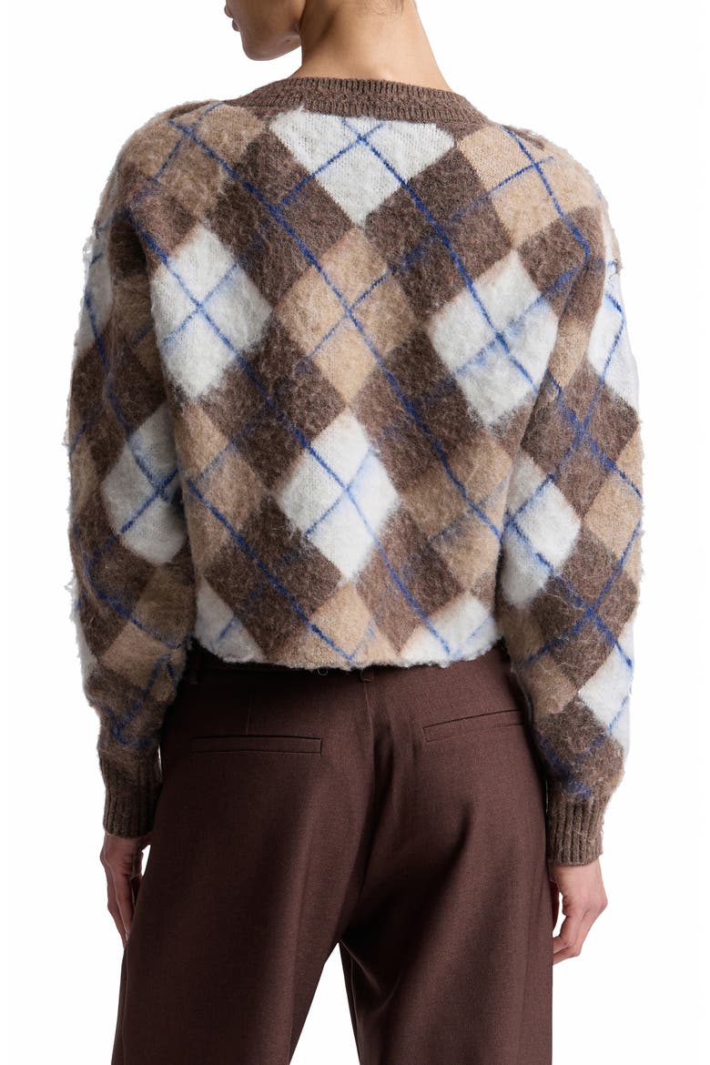 Argyle Jacquard Cardigan, Alternate, color, BROWN ARGYLE