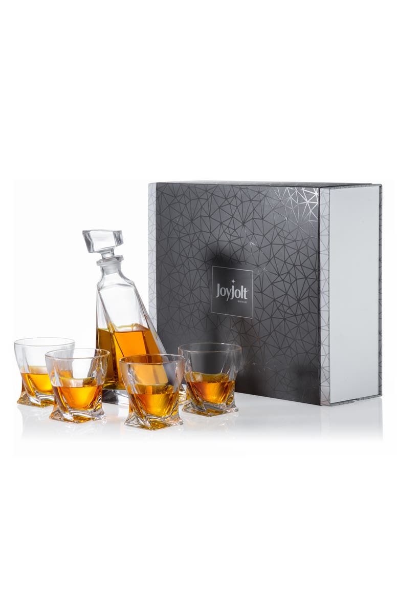JoyJolt Atlas Whiskey Decanter Five-Piece Set, Alternate, color, Clear