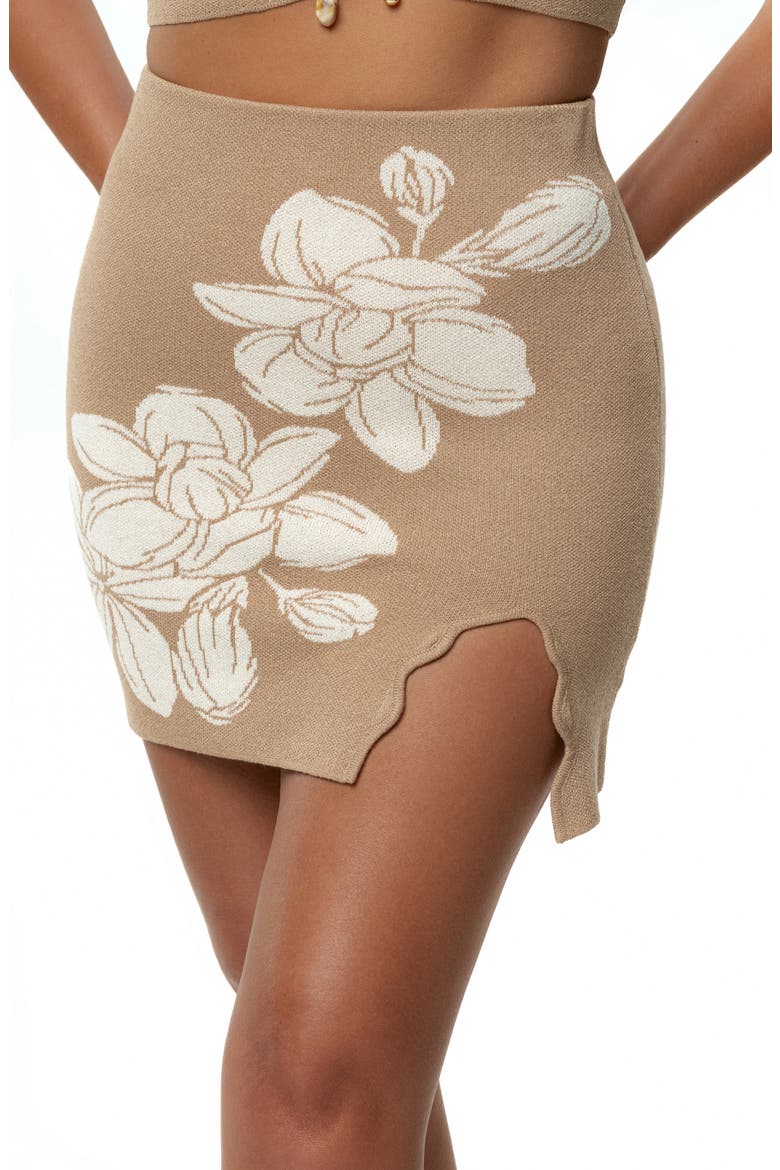 Oasis Print Knit Crop Top & Miniskirt Set, Alternate, color, BEIGE