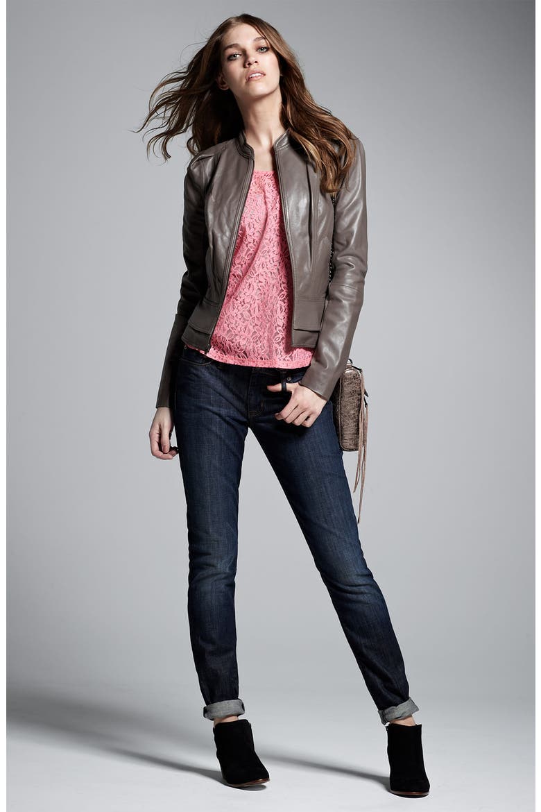Hinge® Fitted Leather Jacket, Alternate, color, BLACK