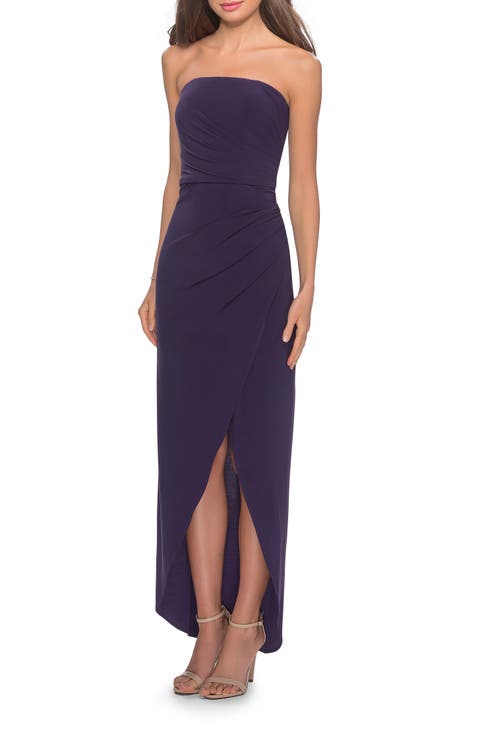 Long Strapless Jersey Dress with Side Ruching