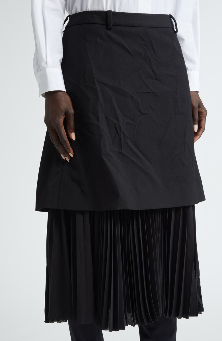 Pleated Mixed Media Layered Midi Skirt