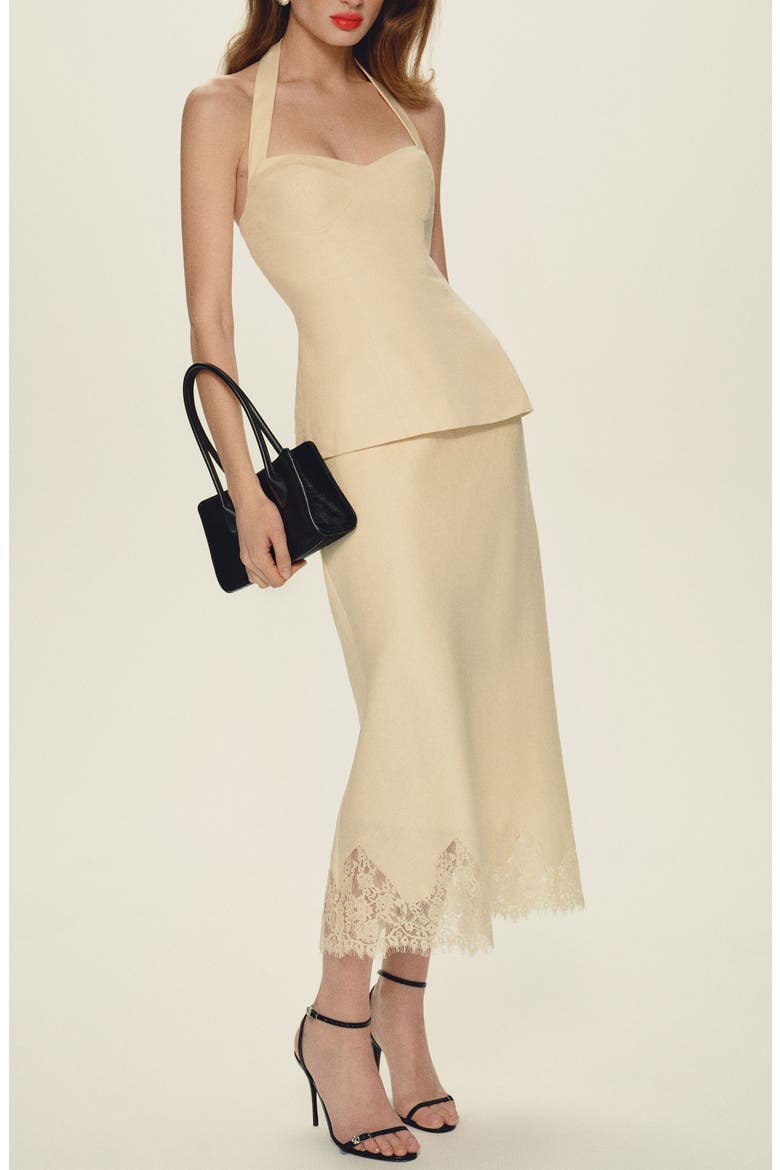 Carolina Lace Trim Linen Midi Skirt, Alternate, color, SUGAR