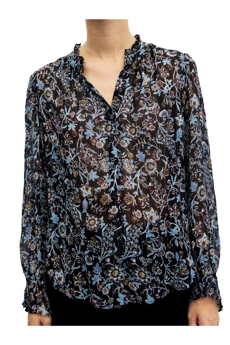 Silk Blend Floral V-neck Blouse, Alternate, color, Black