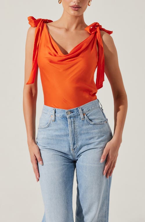 Astr Allexina Satin Cowl Neck Top In Orange In Orange