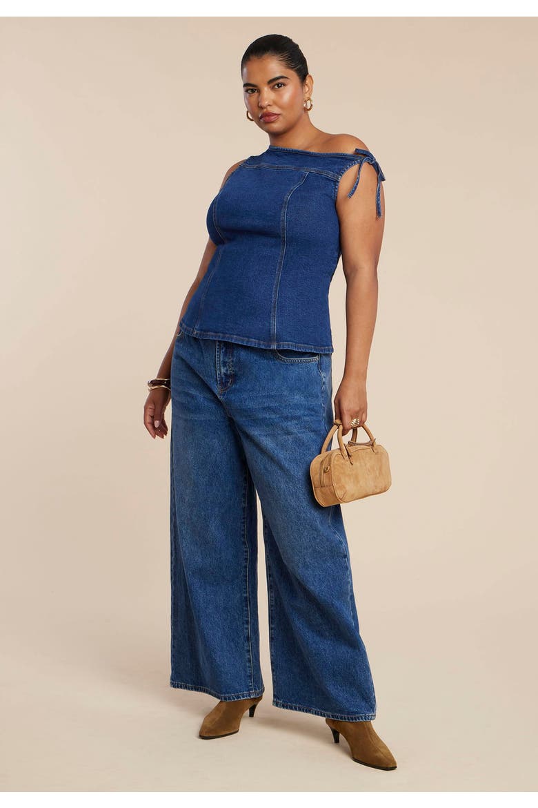 Asym Denim Top, Alternate, color, MEDIUM WASH