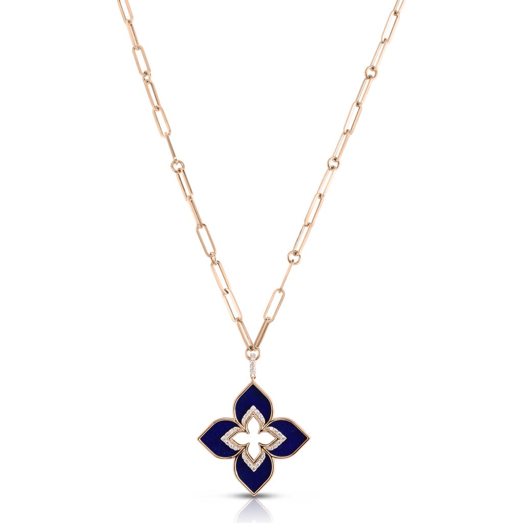 Roberto Coin 18k Rose Gold Venetian Princess Lapis & Diamond Flower Pendant Necklace, 33 In Rose Gold