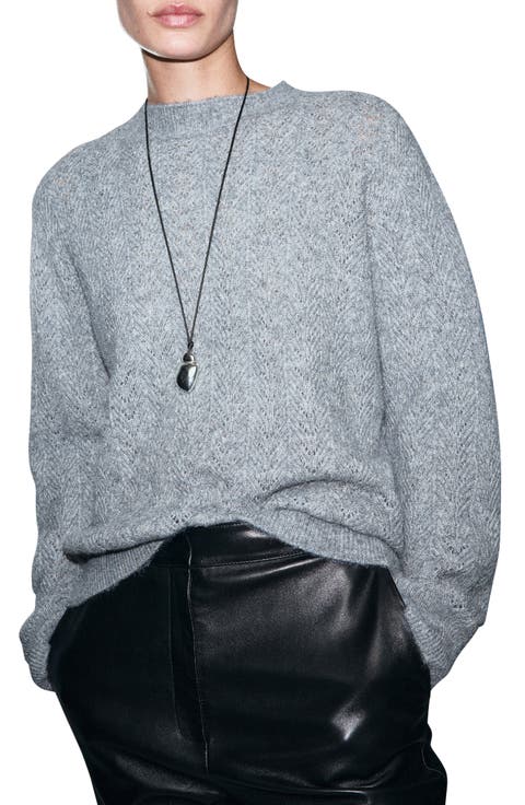 Metallic Pointelle Cable Knit Sweater (Regular & Plus)