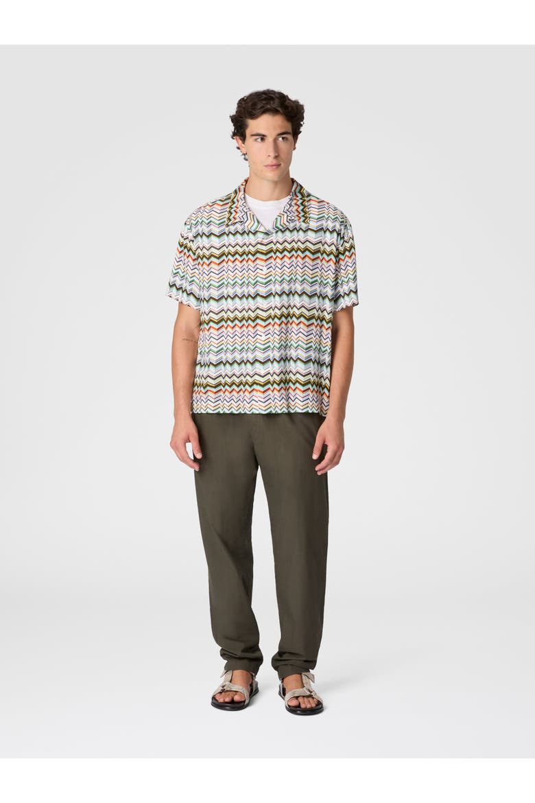 Bowling Shirt In Viscose With Irregular Zigzag Print, Alternate, color, Brown Multi