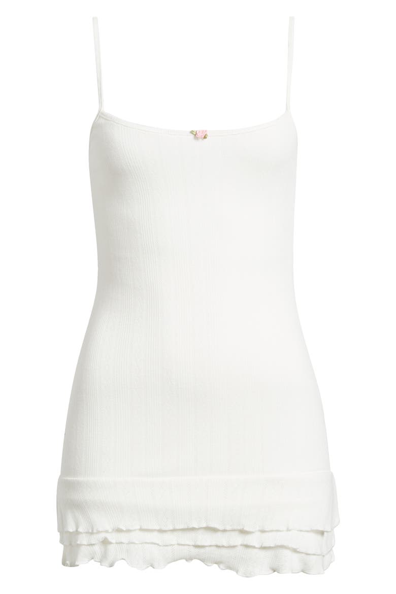 Pointelle Ruffle Hem Slipdress, Alternate, color, WHITE