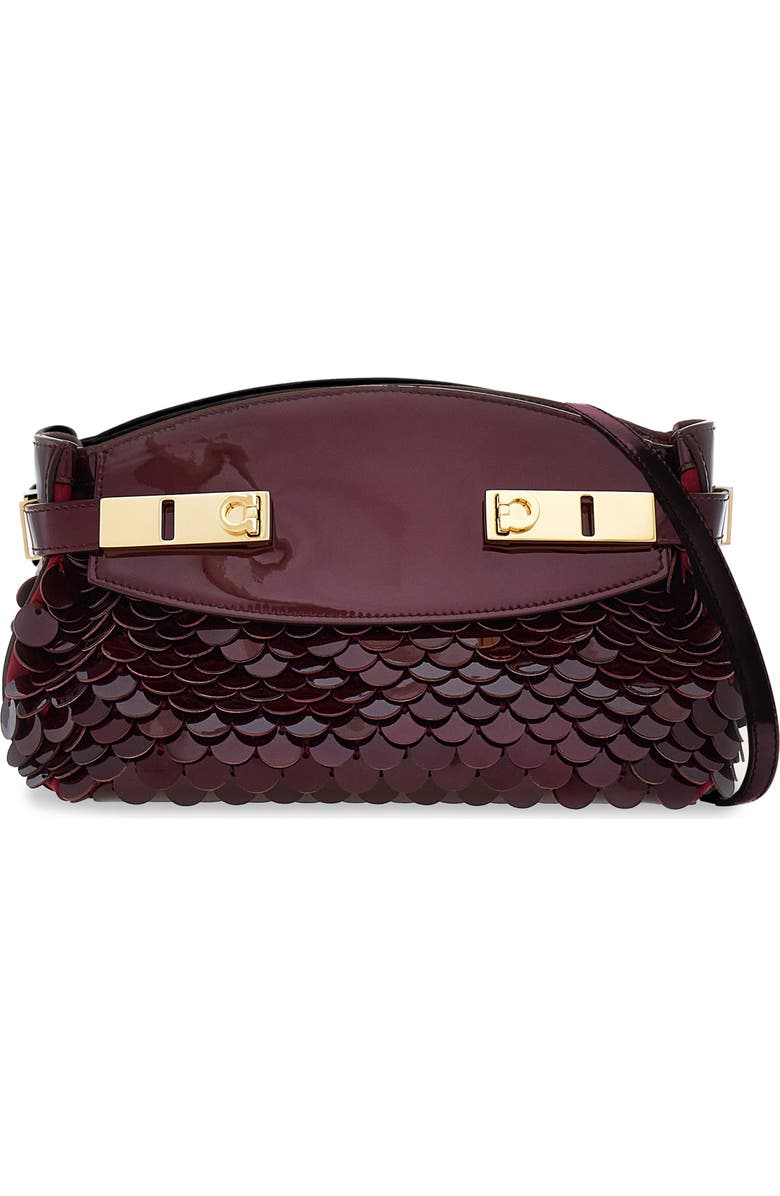 FERRAGAMO Small Hug Patent Leather & Sequin Pouch Bag, Main, color,
