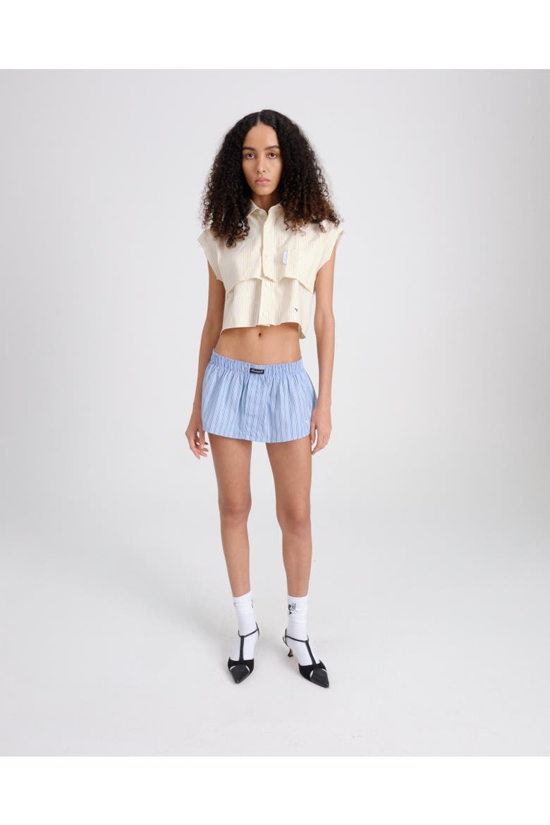 Sleeveless Layered Cropped Shirt, Alternate, color, YELLOW STRIPE OXFORD