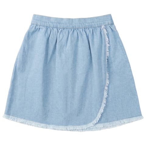 Woven Denim Fringe Hem Elastic Back Wrap Skirt (Toddler, Little Kid & Big Kid)