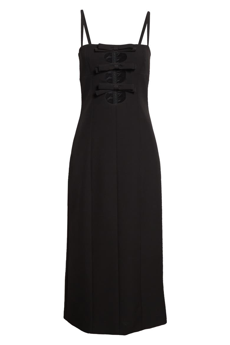 Sen Bow Cutout Sponge Stretch Suiting Column Dress, Alternate, color, BLACK