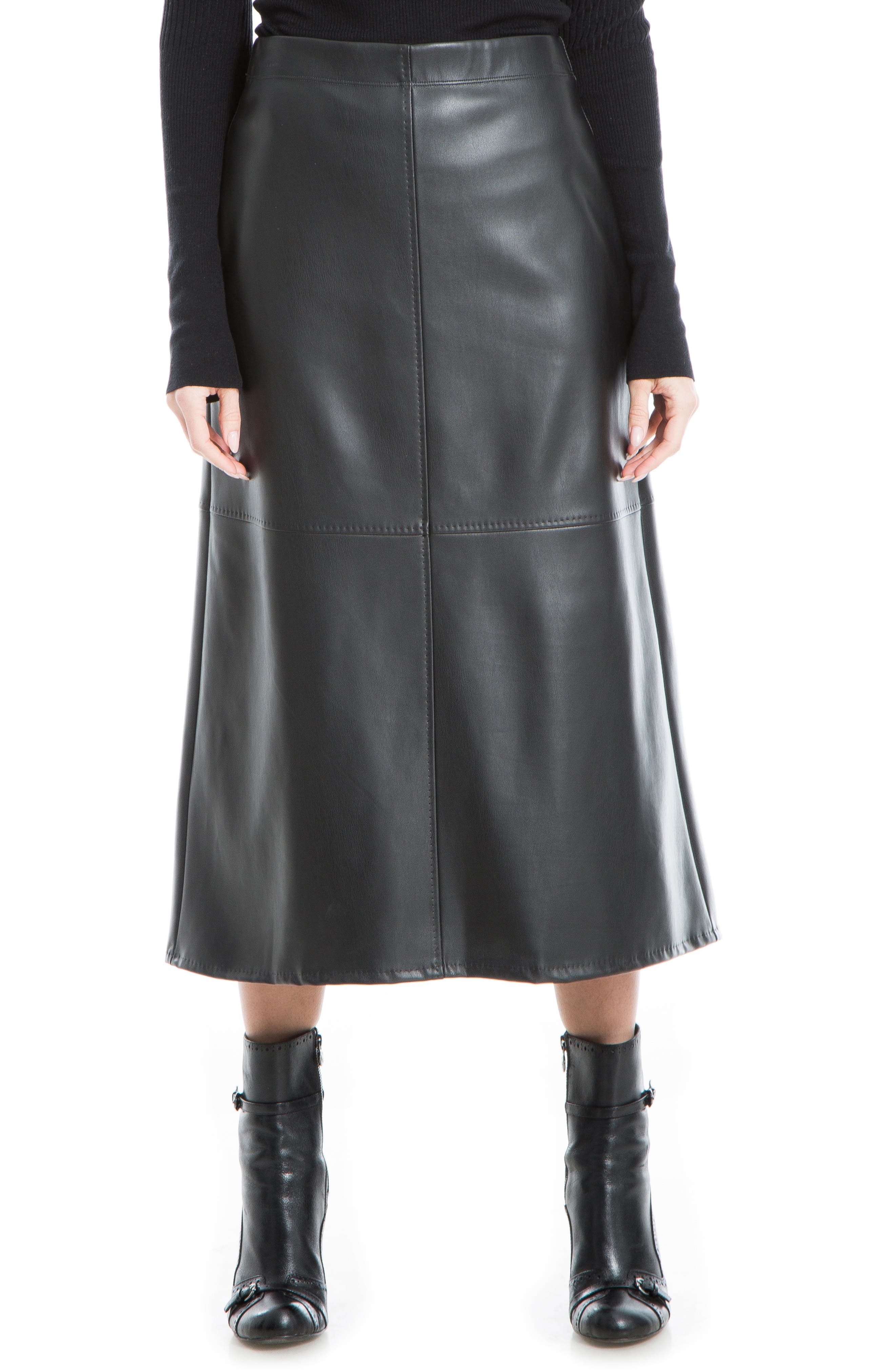 MAX STUDIO Faux Leather A-Line Skirt