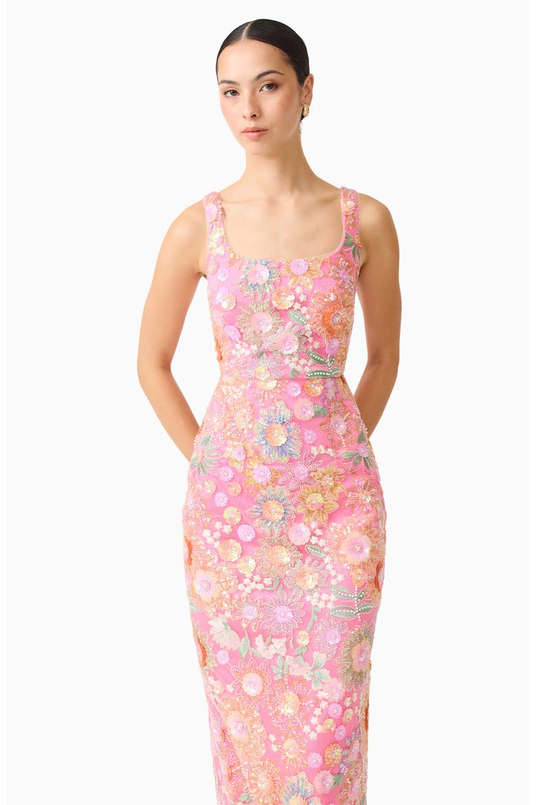 Nathalie Sequin Floral Column Gown, Alternate, color, PINK FLORAL