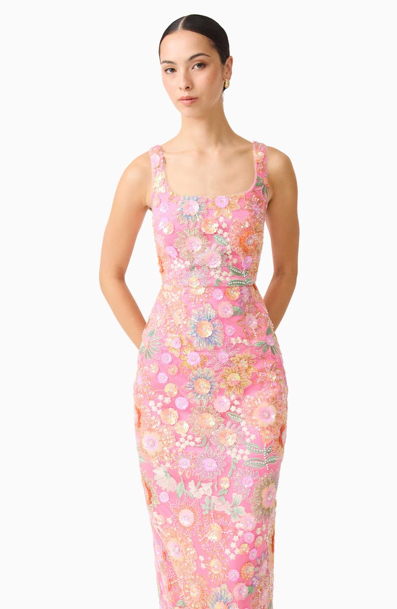 Elliatt Nathalie Sequin Floral Column Gown, Alternate, color, Pink Floral