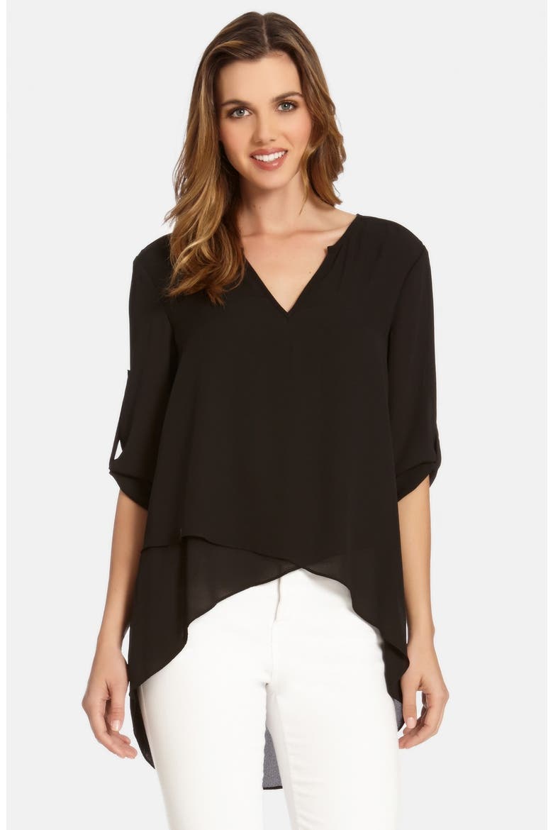 Asymmetrical Wrap Hem Top, Main, color, BLACK