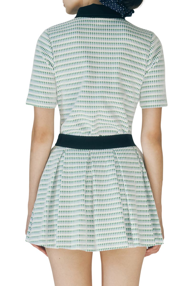 MAUDE CLUB Charlie Contrast Collar Geo Print Top, Alternate, color, White Light Blue Multi