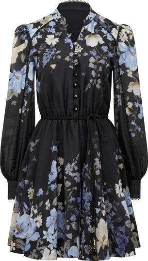 Vienna Lace Trim Belted Long Sleeve Shirtdress