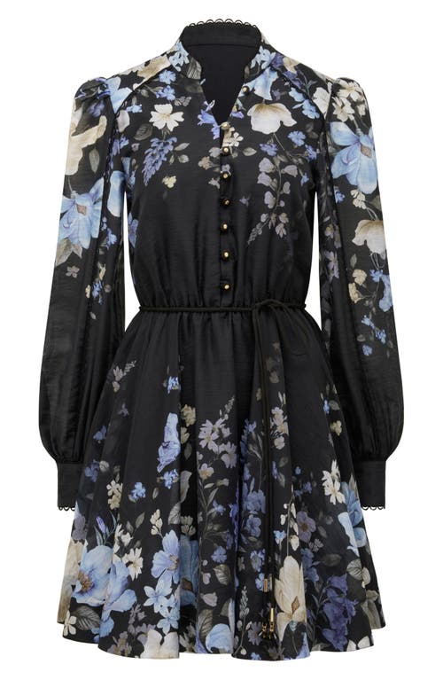 Ever New Vienna Lace Trim Belted Long Sleeve Shirtdress In Black