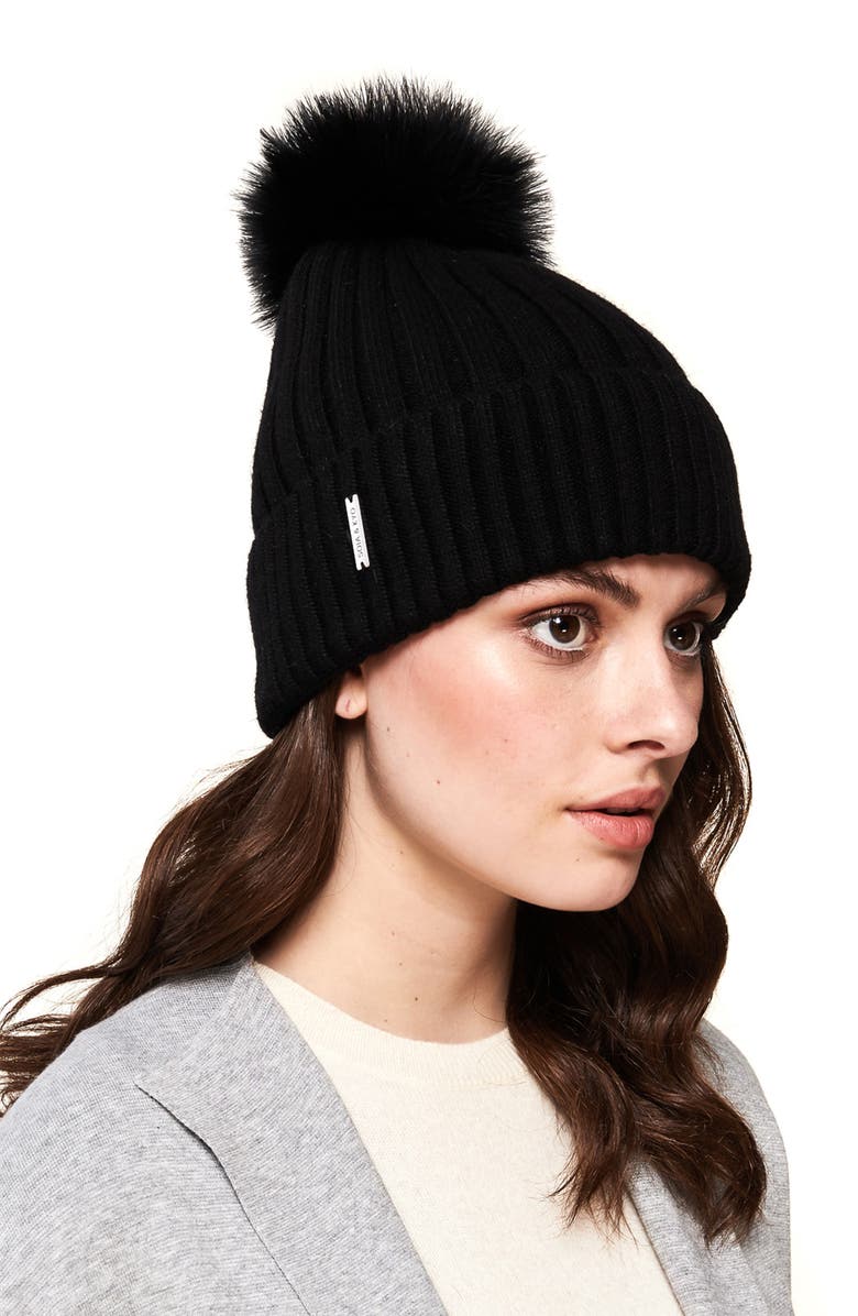 Soia & Kyo Ribbed Beanie with Feather Pom, Alternate, color, 