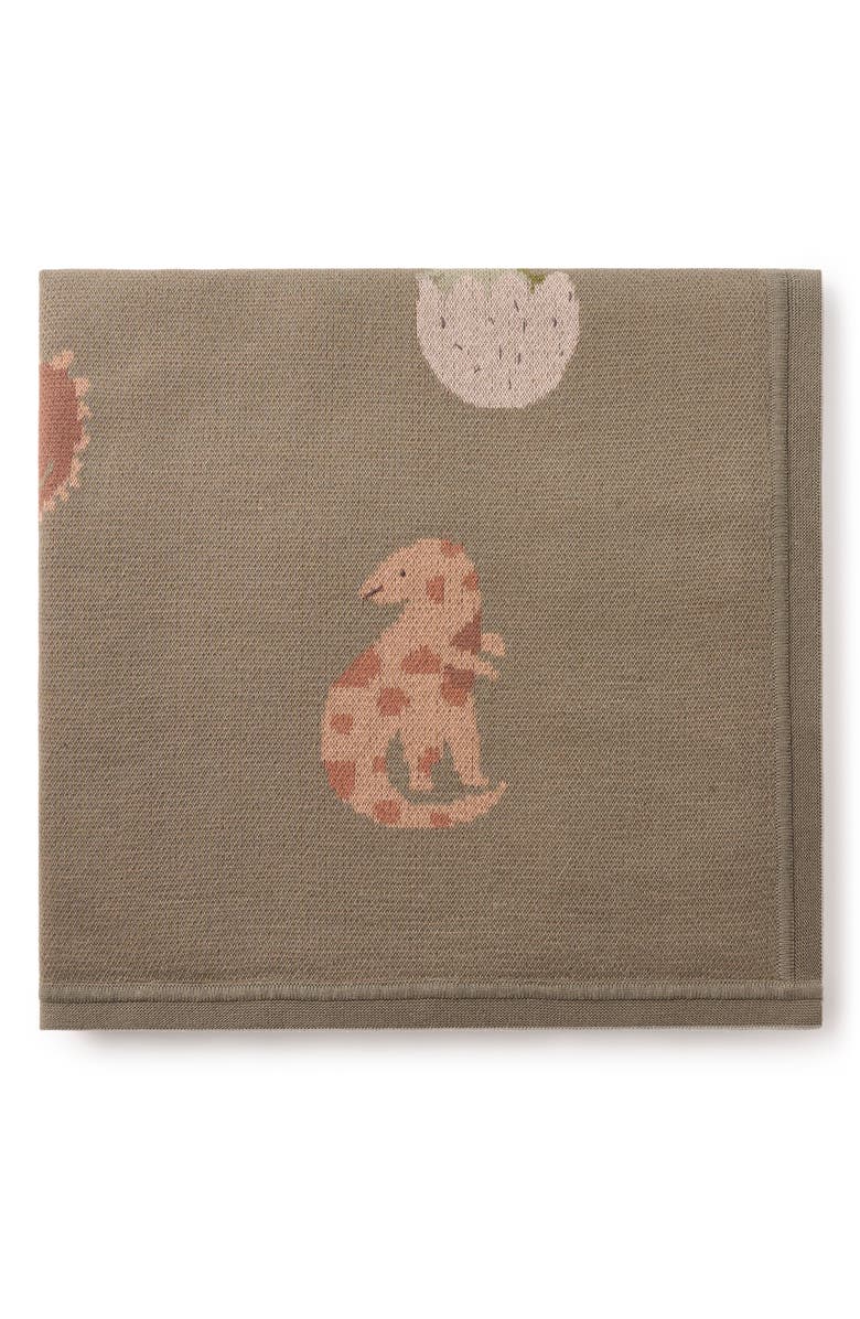 Elegant Baby Dinosaur Family Cotton Knit Blanket, Main, color, Olive Green