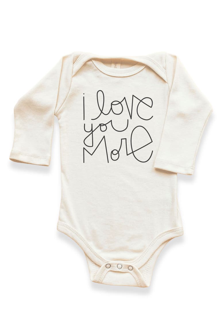 I Love You More Gender Inclusive Organic Baby Bodysuit Long Sleeve, Main, color, Natural Black Lettering