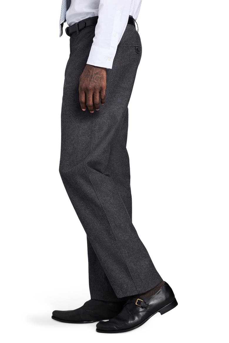 Flat Front Linen & Cotton Pants, Alternate, color, CHARCOAL
