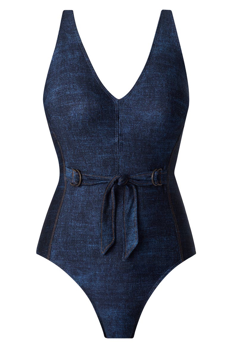 Billie Jean Shania Belted Underwire One-Piece Swimsuit, Alternate, color, DENIM BLUE