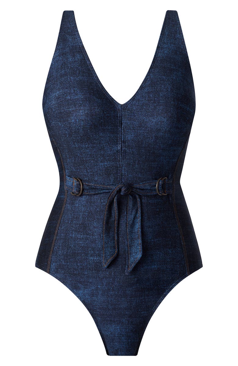 Magicsuit<sup>®</sup> Billie Jean Shania Belted Underwire One-Piece Swimsuit, Alternate, color, Denim Blue