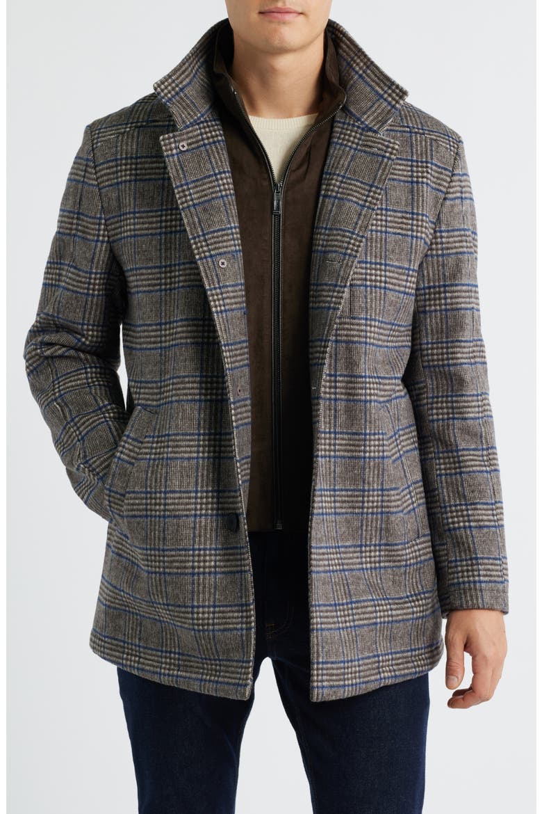 Upton Bib Insert Wool Blend Car Coat, Main, color, BROWN PLAID