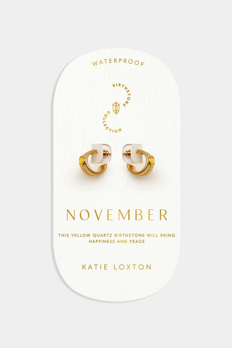 'November' Waterproof Gold Birthstone Hoop Earrings, Main, color, November