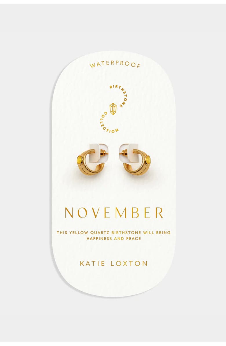 Katie Loxton 'November' Waterproof Gold Birthstone Hoop Earrings, Alternate, color, November