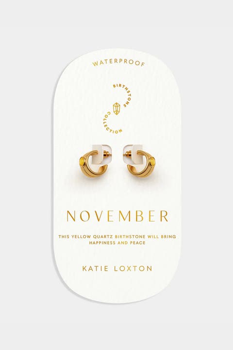'November' Waterproof Gold Birthstone Hoop Earrings