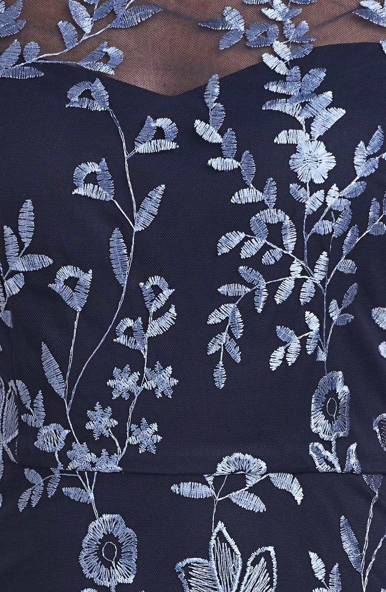 JS Collections Meredith Floral Embroidery A-Line Dress, Alternate, color, Navy / Sky